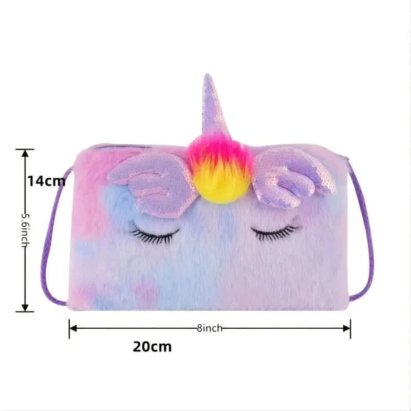Girls Cute Sequin Plush Unicorn Tie Dye Bag