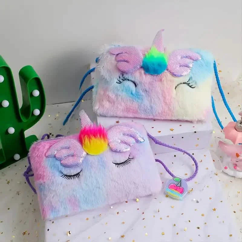 Girls Cute Sequin Plush Unicorn Tie Dye Bag