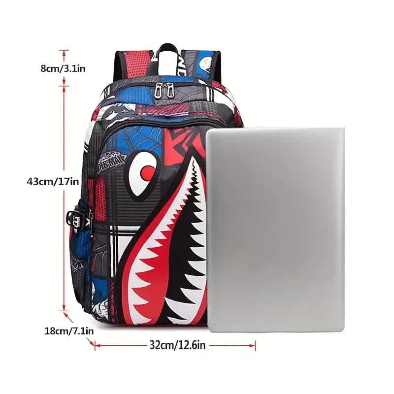 Patterned Shark Nylon Student Backpack
